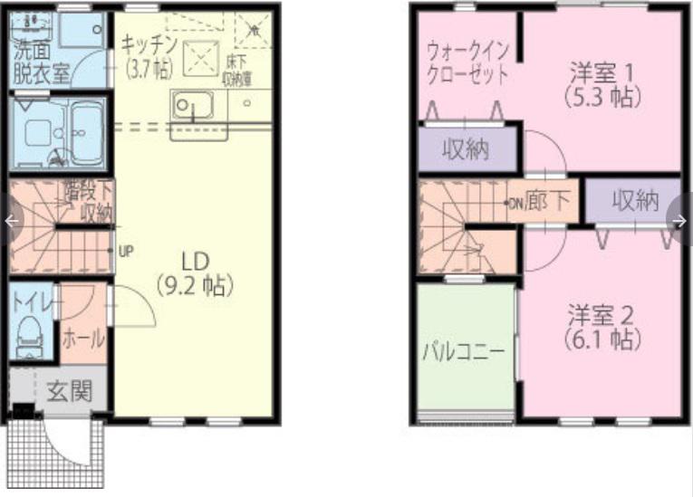 スクエアN(2LDK/1階)の間取り写真