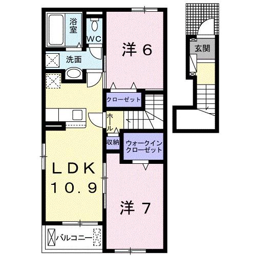 ハーモニー紀の川II(2LDK/2階)の間取り写真