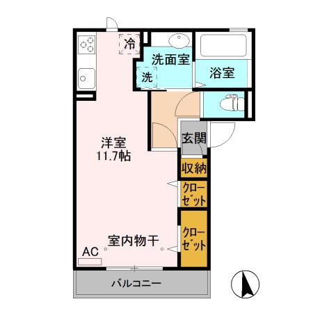 ファーストステージ(ワンルーム/2階)の間取り写真