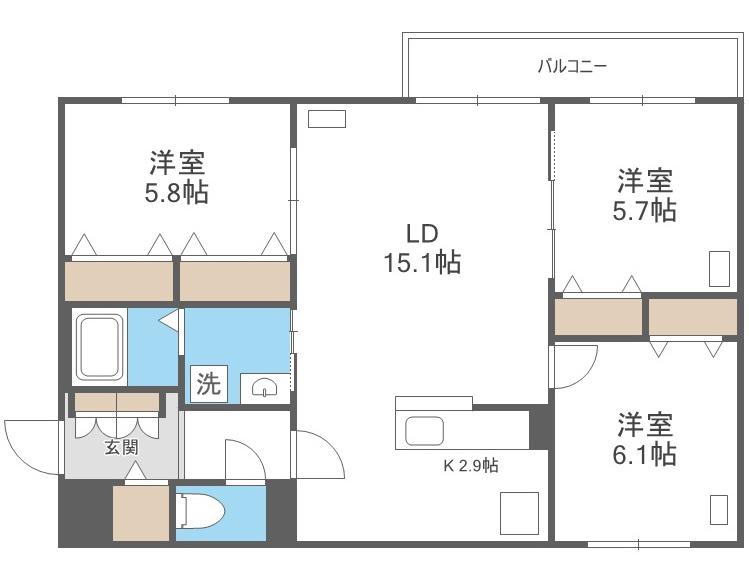 BLANC TERRACE 白石(3LDK/3階)の間取り写真
