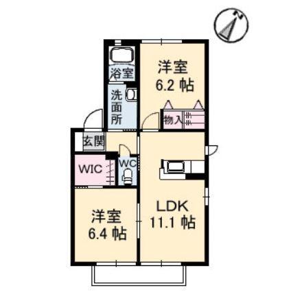 シャーメゾン湊 六番館(2LDK/1階)の間取り写真