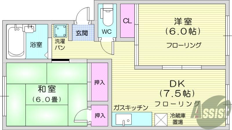 コーポ石橋B(2DK/1階)の間取り写真