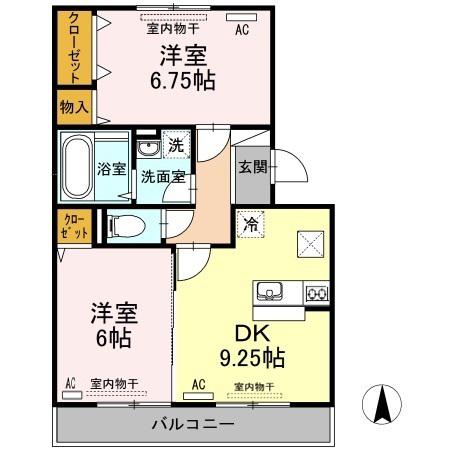メルベーユB棟(2DK/1階)の間取り写真