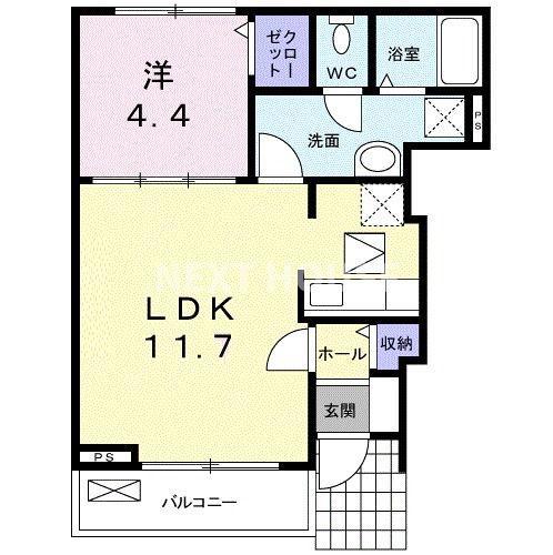 フェリーチェ輝美(1LDK/1階)の間取り写真
