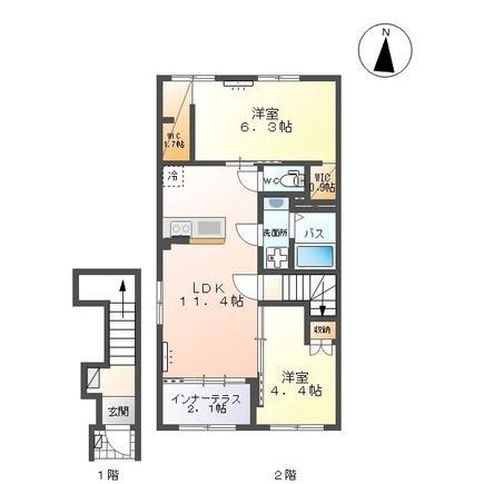 シェトワ(2LDK/2階)の間取り写真
