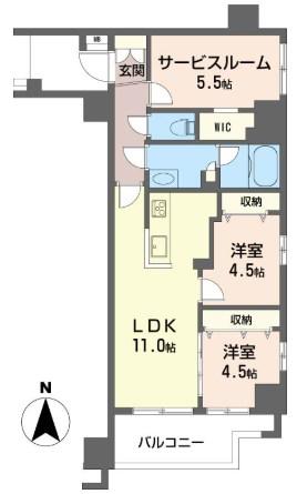ツインズ国立Ⅱ(2SLDK/4階)の間取り写真