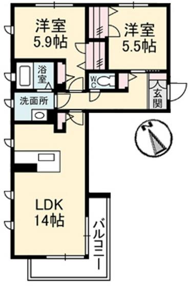 WINGCOURT F.R(2LDK/2階)の間取り写真