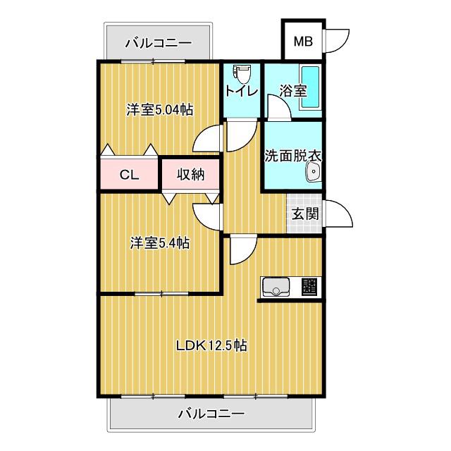 グランドキャッスル II(2LDK/4階)の間取り写真