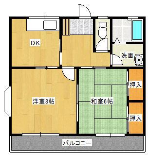 コーポハピネス(2DK/1階)の間取り写真