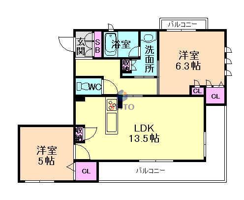 シャーメゾン セントリビエ(2LDK/2階)の間取り写真