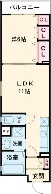 クリエオーレ打越町(1LDK/2階)の間取り写真