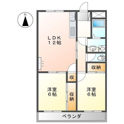 ヴァンベール文ケ岡II(2LDK/1階)の間取り写真