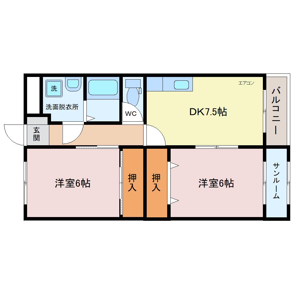 エスタシオン(2DK/3階)の間取り写真