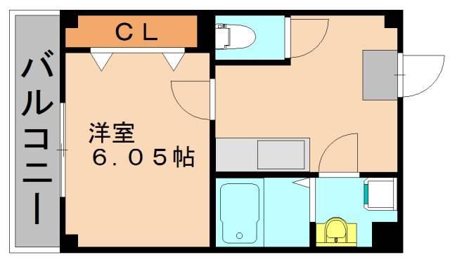 フォンテーヌ博多(1K/2階)の間取り写真