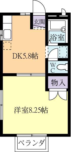 雨海ハイツ(1DK/1階)の間取り写真