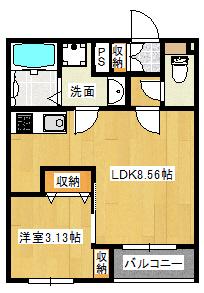 シャインS植松(1LDK/2階)の間取り写真