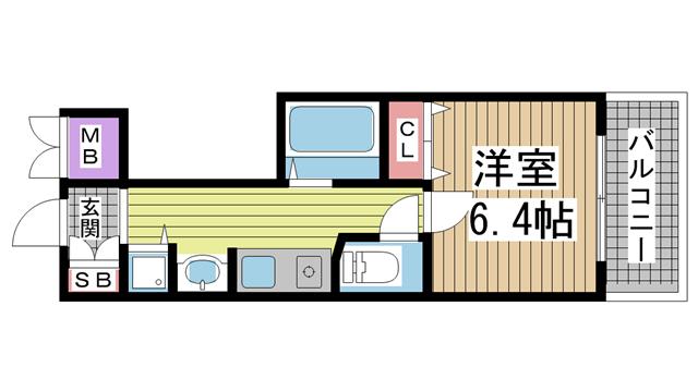 ロイヤルヒル神戸三ノ宮II(1K/4階)の間取り写真