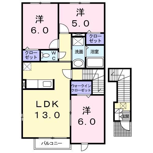 メゾンヌフランMF(3LDK/2階)の間取り写真
