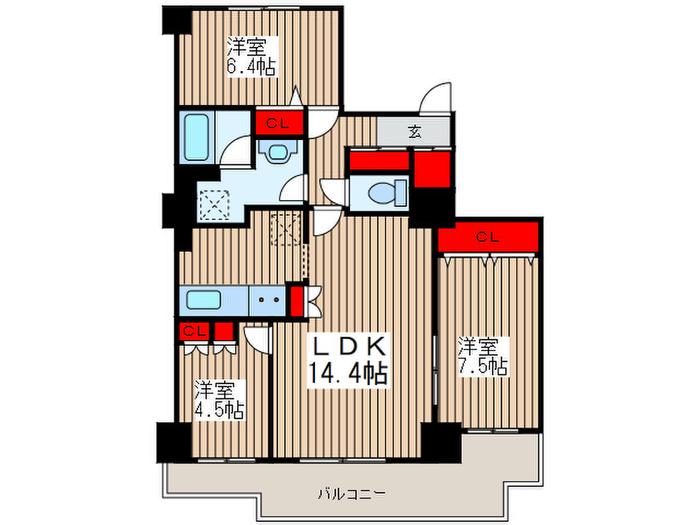 浦和パークファミリアA棟(3LDK/5階)の間取り写真