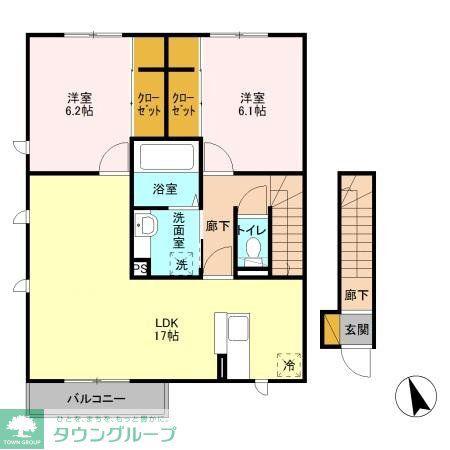 ハーリンガムコート都賀 A(2LDK/2階)の間取り写真