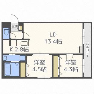 アウリィ平岸(2LDK/3階)の間取り写真