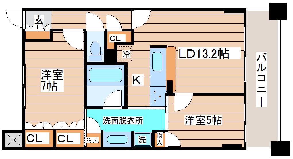 ドゥーエ仙台イースト(2LDK/5階)の間取り写真