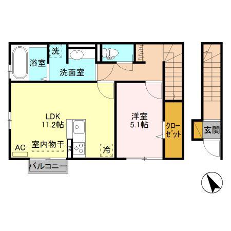 スカイベル A(1LDK/2階)の間取り写真