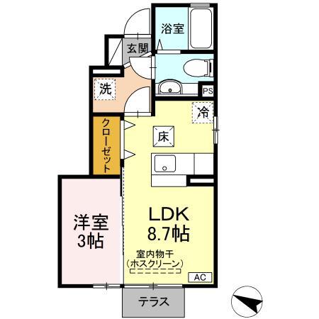 D-ROOMチョコラブ(1LDK/1階)の間取り写真