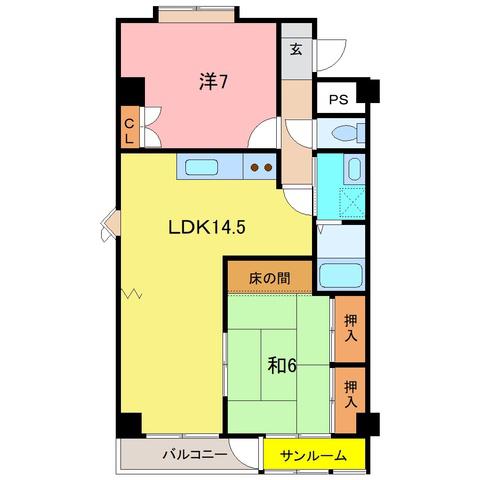 覚善ハイツ(2LDK/2階)の間取り写真