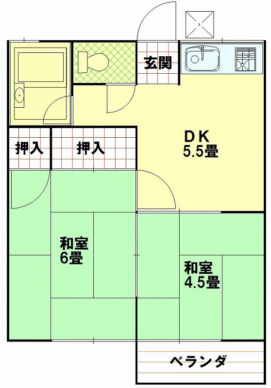 コーポカトレア(2DK/2階)の間取り写真