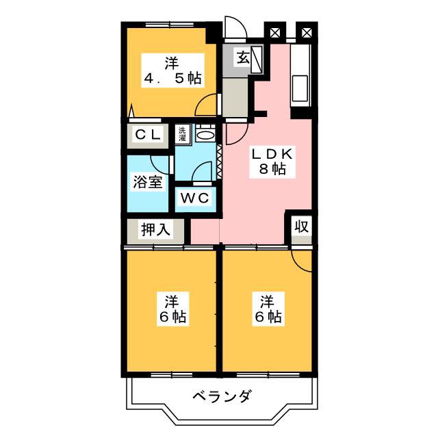 パーシモン(3DK/2階)の間取り写真