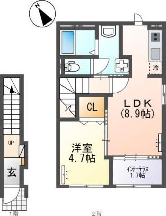 LIV BRANCIA (1LDK/2階)の間取り写真