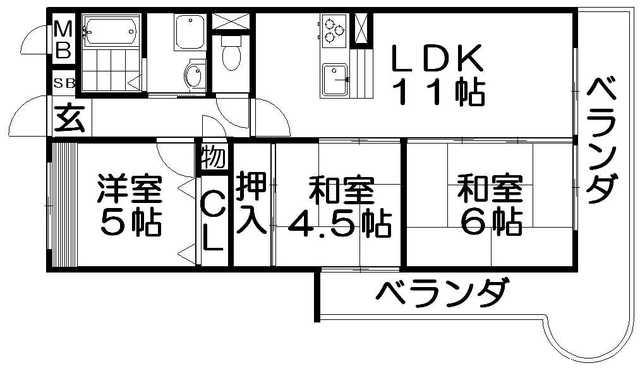 枚方パークハイツ(3LDK/4階)の間取り写真