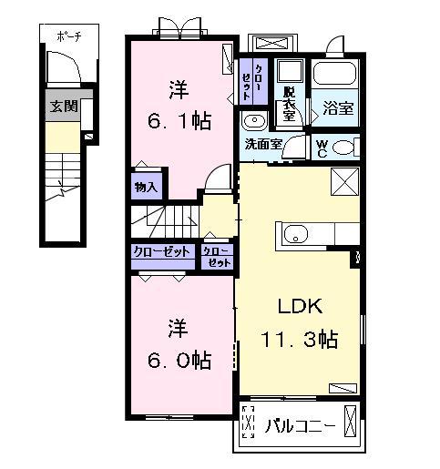 カサ カンパーナII(2LDK/2階)の間取り写真