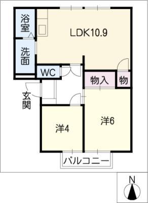 レークサイドテラスA棟(2LDK/2階)の間取り写真