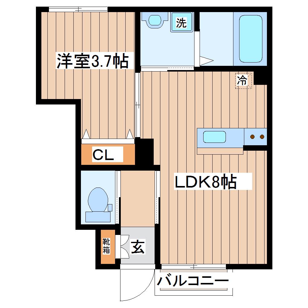 JR仙石線 宮城野原駅 徒歩4分 2階建 築5年(1LDK/1階)の間取り写真