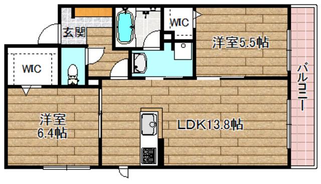 ミラステラ高槻(2LDK/2階)の間取り写真