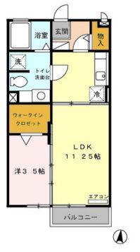 モナリエ春日I・II(1LDK/2階)の間取り写真