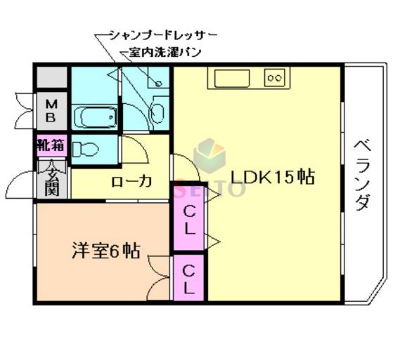 宏栄ハイツ(1LDK/3階)の間取り写真