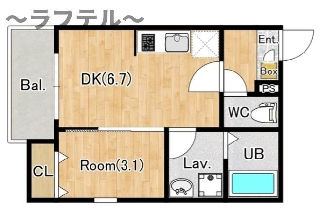 ジーメゾン狭山祇園(1DK/2階)の間取り写真