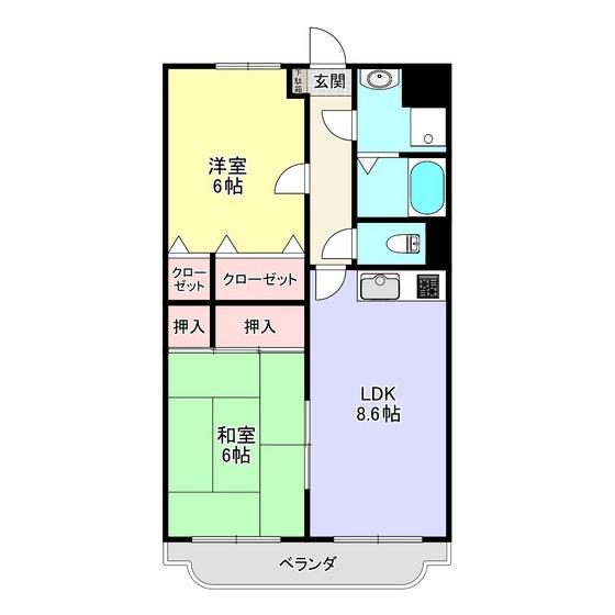 ロイヤルマンション天神(2LDK/1階)の間取り写真