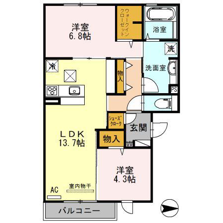 セクレール北本町(2LDK/3階)の間取り写真