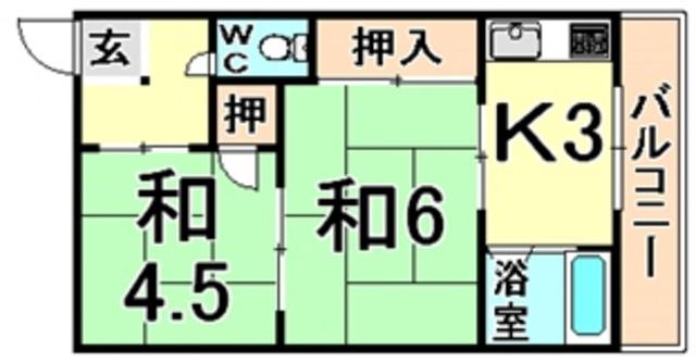 第2カシノハイツ(2K/5階)の間取り写真
