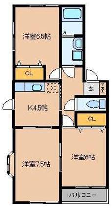 パストラル岡田B(3DK/2階)の間取り写真