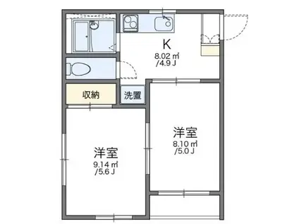 レオパレスドメーヌ(2K/2階)の間取り写真