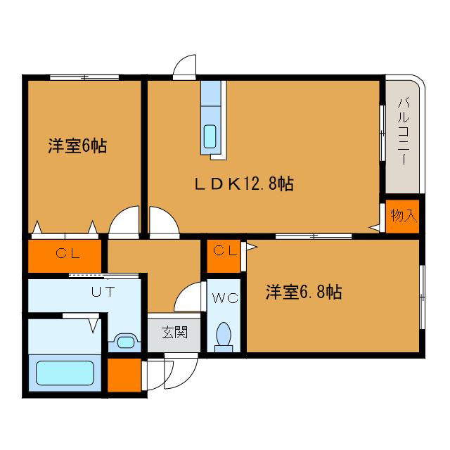 ジェルメ吉川町(2LDK/1階)の間取り写真