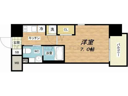 レオンコンフォート谷町六丁目(1K/2階)の間取り写真