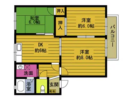 コンフォート北A(3DK/2階)の間取り写真