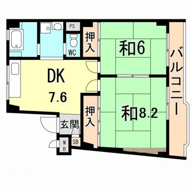 翠光ハイツ(2DK/4階)の間取り写真