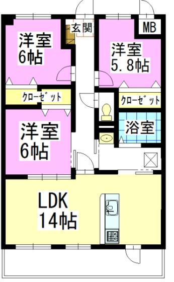 ラ・パティオ(3LDK/2階)の間取り写真